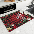 Christmas Dwarf Gift Poinsettia Drying Mat by Axyaa - Non-Slip Absorbent Kitchen Mat