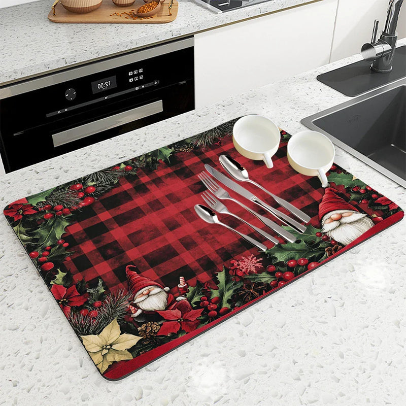 Christmas Dwarf Gift Poinsettia Drying Mat by Axyaa - Non-Slip Absorbent Kitchen Mat