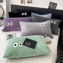 Axyaa Cartoon Big Eye Fleece Pillowcase 48*74 - Coral Velvet Embroidered Pillow Cover