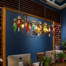 Axyaa Industrial Rust Metal Wine Bottle Chandelier LED Pendant Lamp