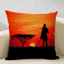 Axyaa Sunset Africa Wildlife Linen Cushion Cover elefunt Giraffe Scenic Home Decor