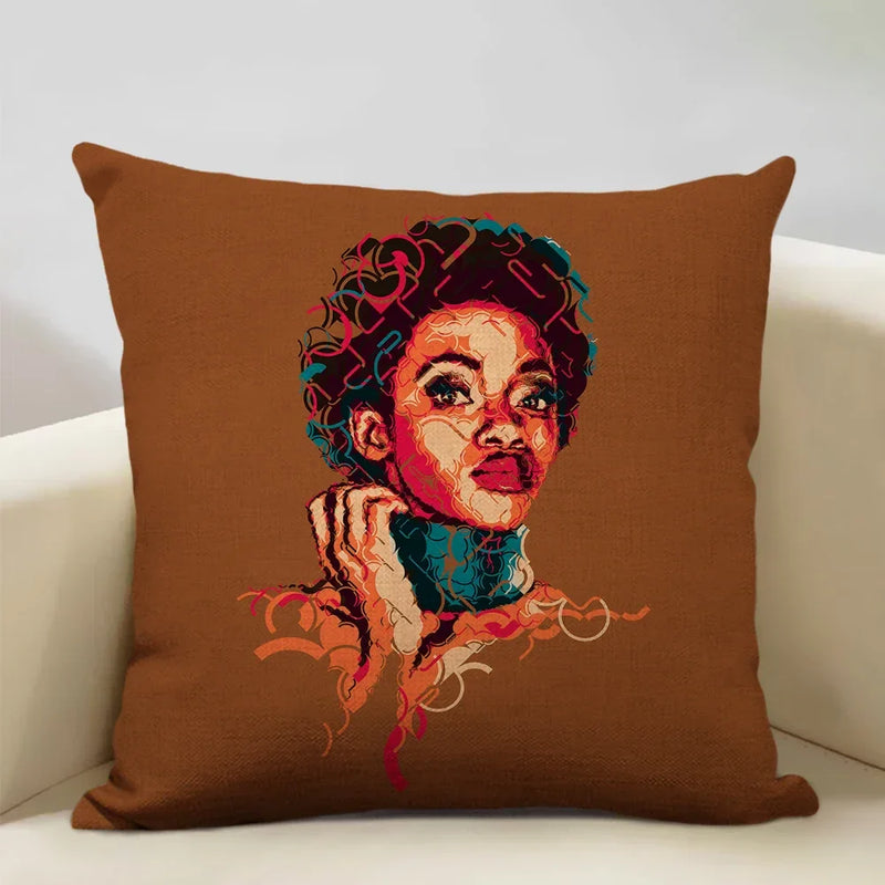 Axyaa African Lady Oil Painting Pillow Case Home Sofa Art Decoration Cover