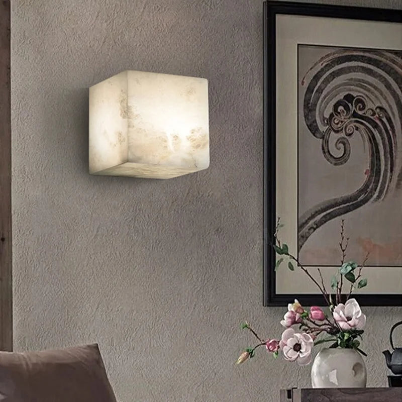 Axyaa Cube Marble Wall Lamp Natural Stone LED Sconce Lighting Fixtures