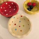 Axyaa Lace Polka Dot Ceramic Fruit Bowl | Cute Korean Style Dessert Dish