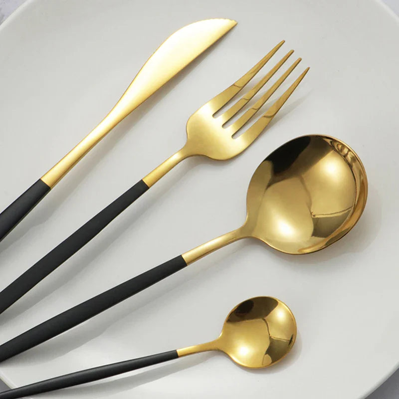 Axyaa Gold Western Tableware Set: 6pcs/30pcs Stainless Steel Knife, Fork, Spoon
