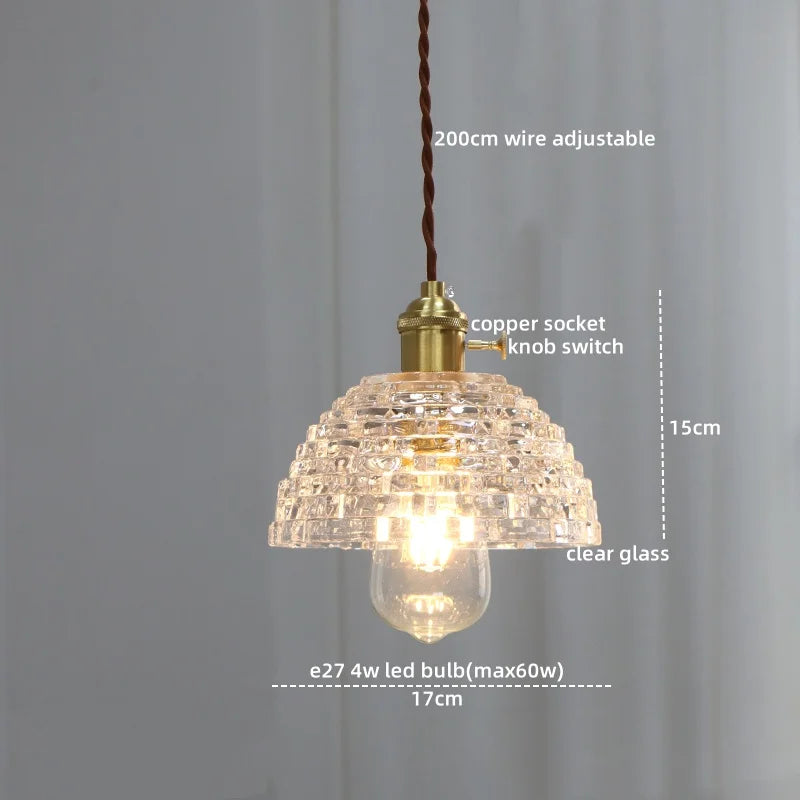 Axyaa Modern LED Glass Copper Pendant Light with Knob Switch