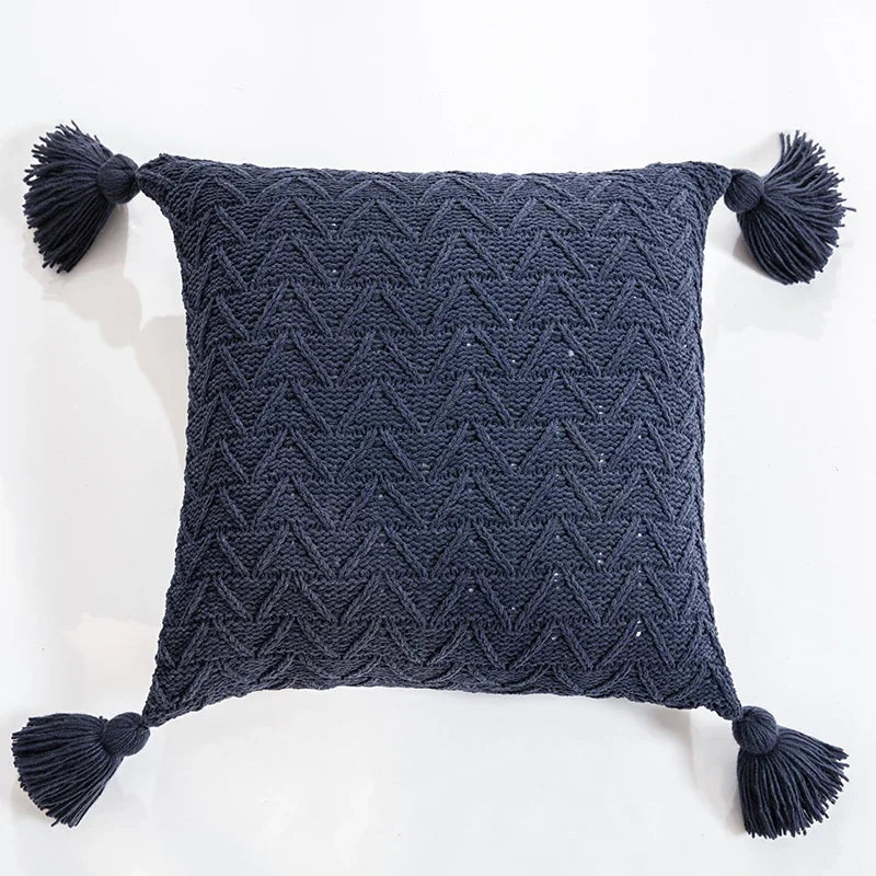 Axyaa Soft Knit Cushion Cover 45x45cm Solid Pillow Case with Tassels