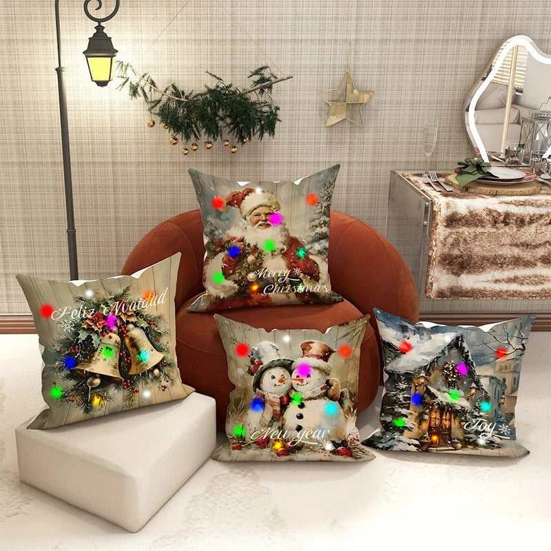 Axyaa LED Luminous Christmas Pillowcase with Retro Santa Claus Design