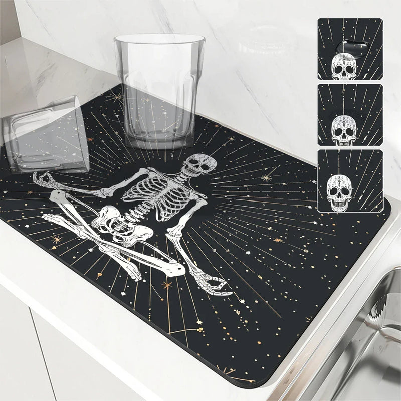 Axyaa Skull Astrology Kitchen Drying Mat - Quick Dry, Anti-Slip & Absorbent Drain Pad