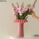 Axyaa Lotus Leaf Edge Pink Glass Vase - Decorative Art Flower Vessel