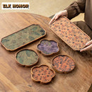 Axyaa Retro Walnut Wooden Tea Tray Set/Coasters for Zisha Pot Tea Ceremony Craft