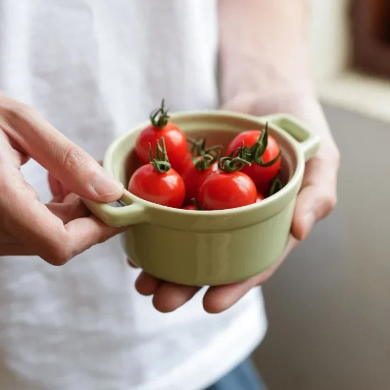 Axyaa Ceramic Breakfast Bowl Ramekins with Lids - Oven Safe Mini Casserole Souffle