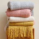 Axyaa Knitted Throw Blanket with Tassels - Soft, Cozy, Lightweight for Home