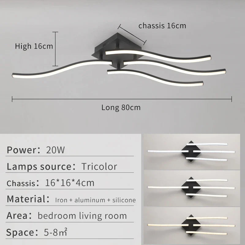 Axyaa Rotatable LED Ceiling Light Tricolor Dimmable Modern Chandelier Gray