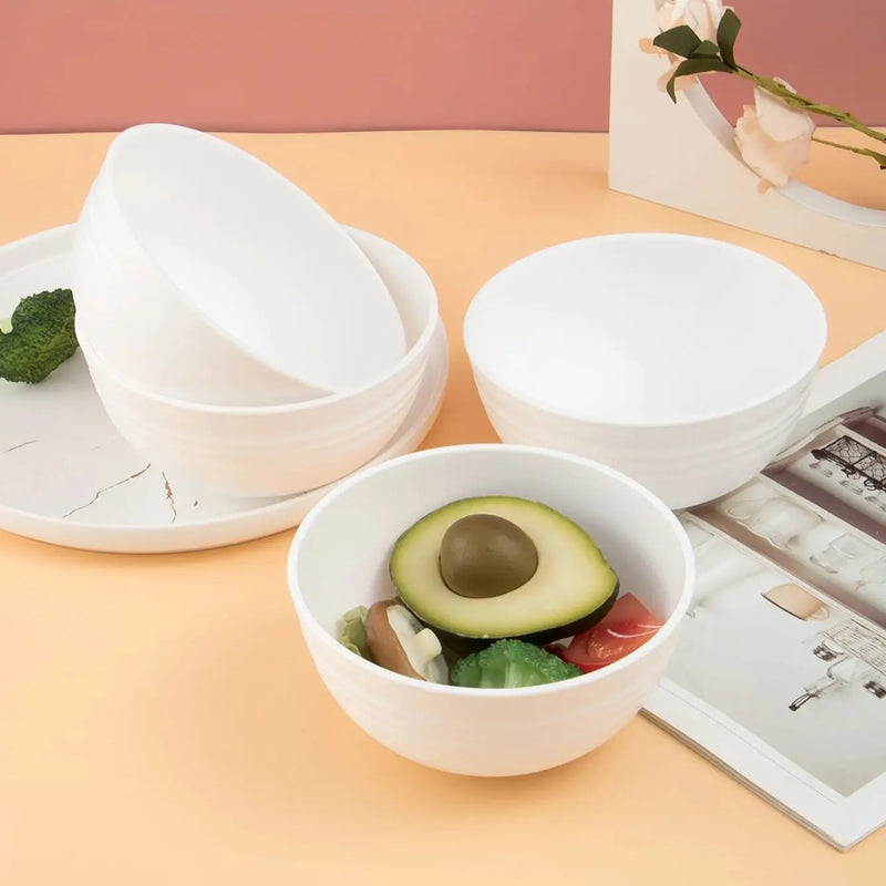 Axyaa White Grain Bowl Set - Reusable Plastic Dinner Bowls for Food, Dessert, Camping