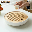 Axyaa White Porcelain Zisha Pot Holder for Tea Tray with Water Storage