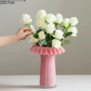 Axyaa Lotus Leaf Edge Pink Glass Vase - Decorative Art Flower Vessel