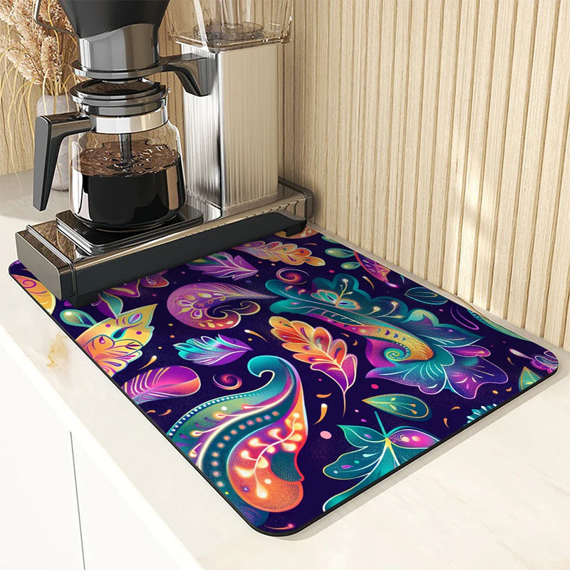 Axyaa Paisley Pattern Absorbent Mat: Antiskid & Quick Dry Kitchen & Bathroom Drain Pad