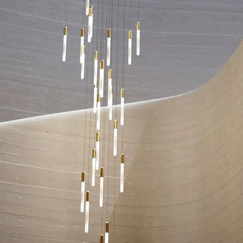 Axyaa Luxurious Gold Pendant Lamp - Modern Strip Chandelier for Dining and Bedroom