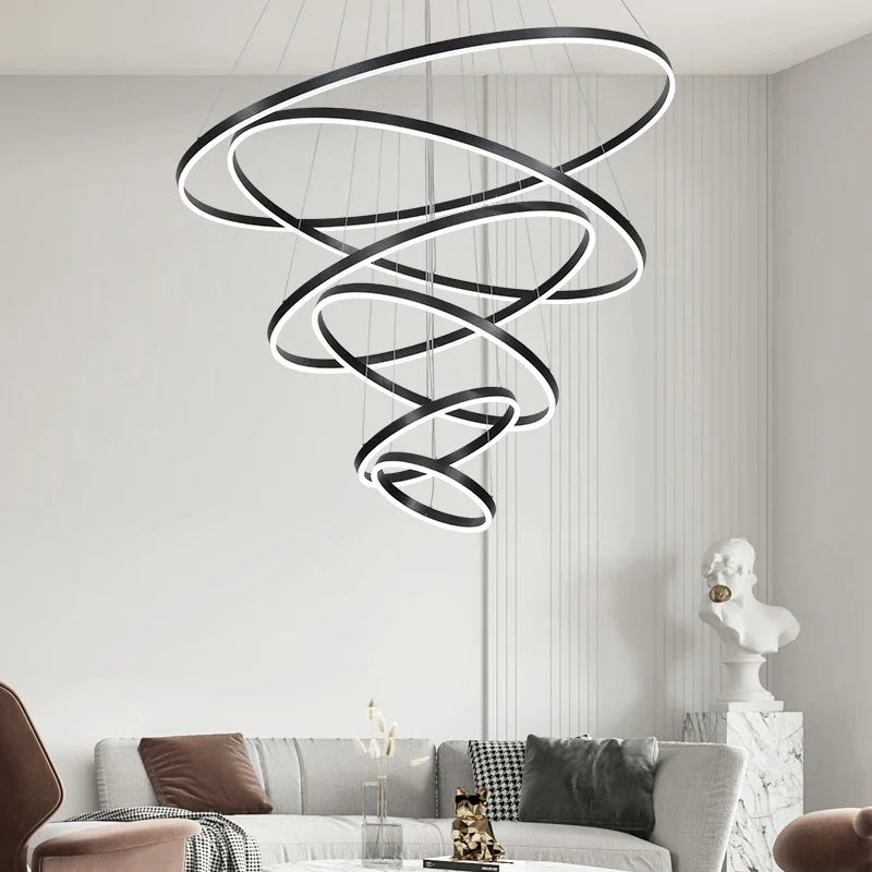 Axyaa Circle Ring Chandelier for Duplex Villa Staircase, Living Room, and Hall