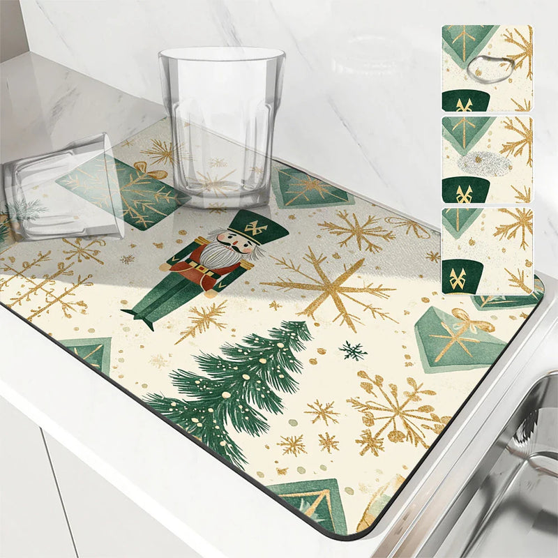 Axyaa Christmas Nutcracker Drying Mat for Kitchen and Bathroom