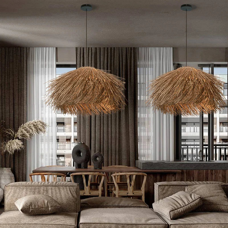 Axyaa Wabi Sabi Rattan LED Pendant Lights for Home Decor and Dining Chandelier
