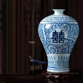 Axyaa 34cm Blue and White Porcelain Vase Antique Chinese Style Flower Arrangement