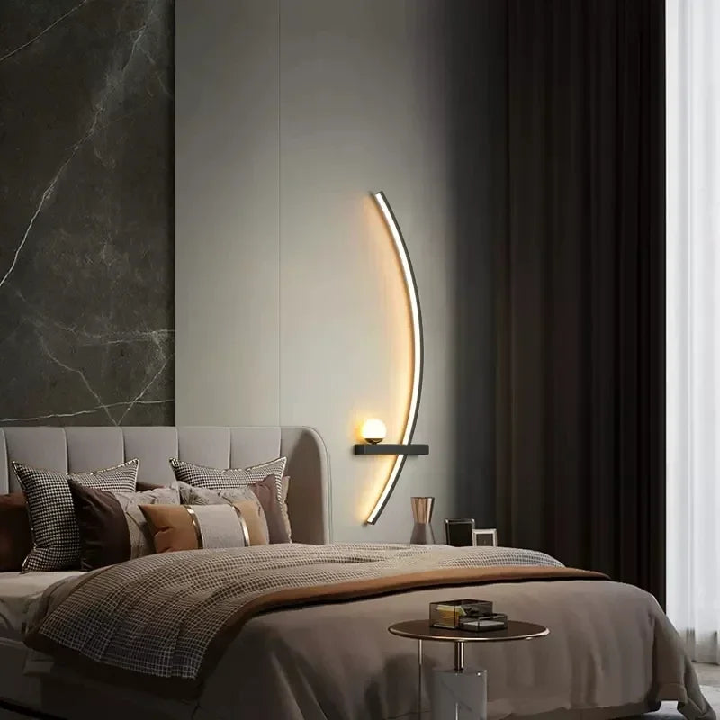 Axyaa Black Gold Minimalist LED Wall Lamp for Bedroom Study Decor