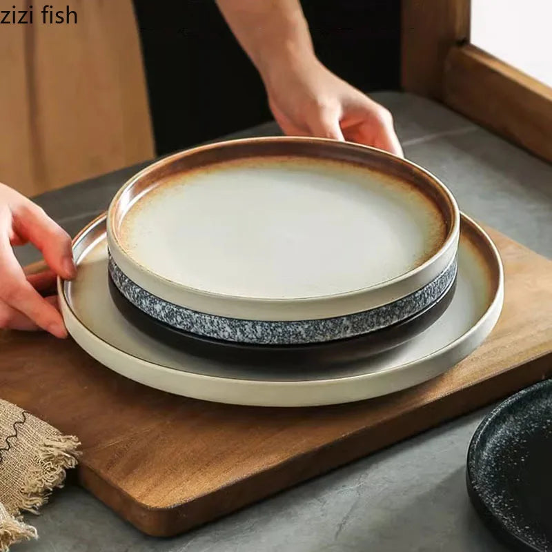 Axya Ceramic Steak Plate: Retro Creative Restaurant Tableware, Sushi, Pasta, Desserts