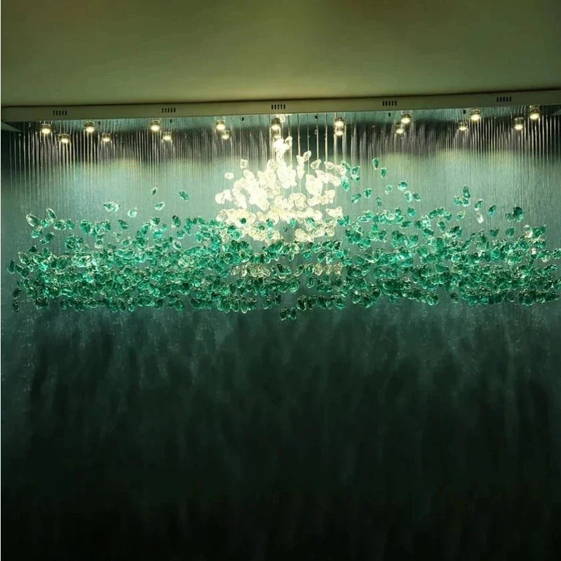 Axyaa Modern Crystal LED Chandelier for Living Rooms, Luxury Stone Crystal Indoor Hanging Lamp