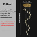 Axyaa Crystal Brass Chandelier for Modern Villa Stair, LED Pendant Lights for Home Decor