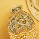 Axyaa Retro Brass Table Lamp with LED, Tassel Detail, and Fabric Lampshade for Home Decor