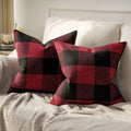 Axyaa Buffalo Plaid Check Throw Pillow Covers in Blue White Orange Ivory.