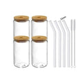 Axyaa Glass Bubble Tea Cup with Straw and Bamboo Lid - Premium Drinking Glass