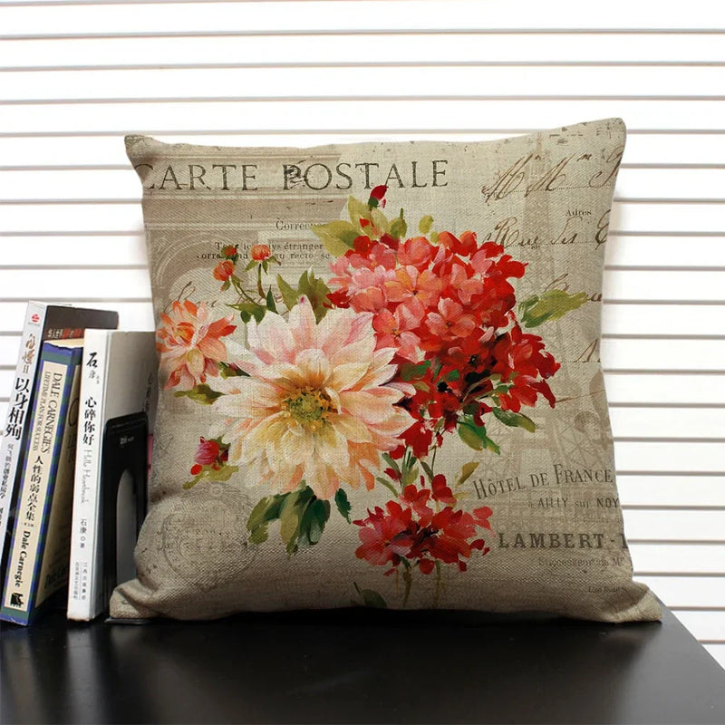 Axyaa Retro Flowers Pattern Cushion Cover - European & American Style Pillow Case
