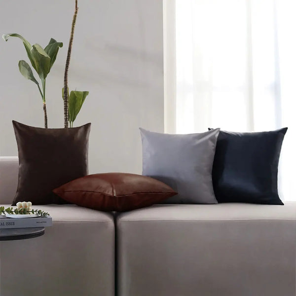 Axyaa PU Leather Cushion Cover 45x45 Nordic Style Sofa Throw Pillow Home Decor