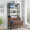 Axyaa Vertical File Cabinet with Lock & Bookshelf | Modern Filing Cabinet & Printer Stand