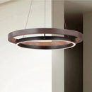 Axyaa Wood Grain Chandelier: Minimalist Round Hanging Light Fixture for Living Room