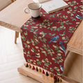 Axyaa Pink Flower Jacquard Table Runner with Tassel for Home Decoration