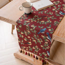 Axyaa Pink Flower Jacquard Table Runner with Tassel for Home Decoration