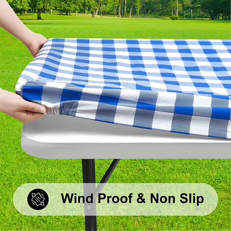 Axyaa Waterproof Stretch Vinyl Rectangle Table Cover for Home Parties and Outdoor Activities