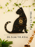 Axyaa Black Cat Star Crystal Shelf: Boho Wooden Wall Decor Ledge
