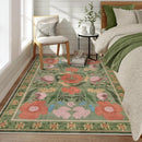 French Pink Floral Print Living Room Rug by Axyaa