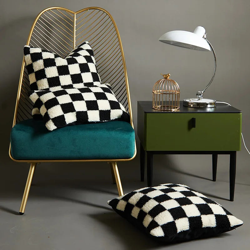 Axyaa Checkerboard Houndstooth Pillowcase 30x50/45/50cm - Nordic Tufted Black White Cushion Cover