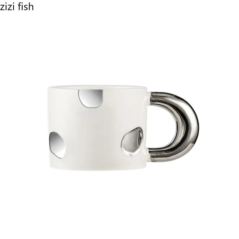 Axya Electroplated Ceramic Coffee Mug with Large Handle for Home and Office
