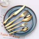 Axyaa Gold Stainless Steel Cutlery Set - 24Pcs Smooth Handle Flatware