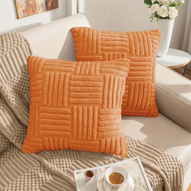 Axyaa Boho Stripe Geometry Plush Pillow Covers, 18inx18in