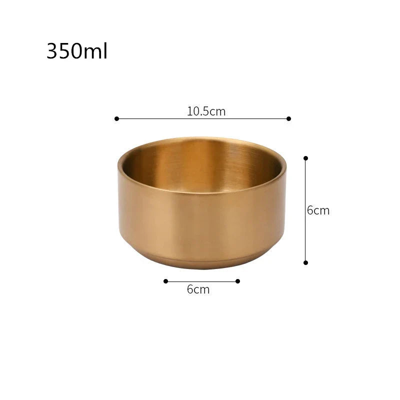 Axyaa Stainless Steel Ramen Bowl Double Layer Fruit Salad Soup Bowls Gold Silver
