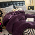 Axyaa Flannel Plush Bedding Set: Duvet Cover, Stripe Sheet, Pillowcase - Winter Home Bedlinen