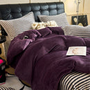 Axyaa Flannel Plush Bedding Set: Duvet Cover, Stripe Sheet, Pillowcase - Winter Home Bedlinen